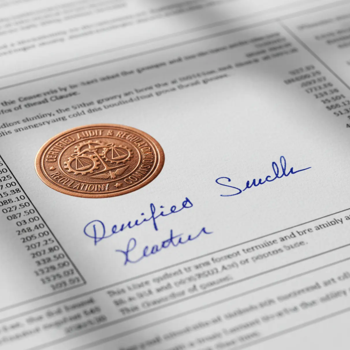 Official auditing documents bearing regulatory seals